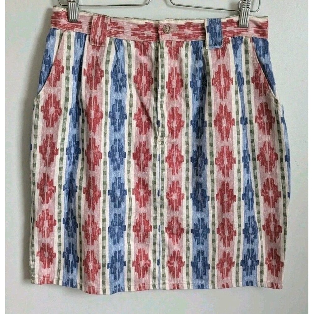 Vintage 80s Western Short Skirt 100% Cotton Aztec Boho Rodeo USA Cowgirl Mini M